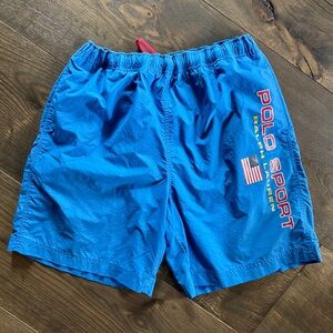 Vintage Polo Sport Ralph Lauren Mens Swim Trunks XL Blue Shorts Spell Out‎ Flag